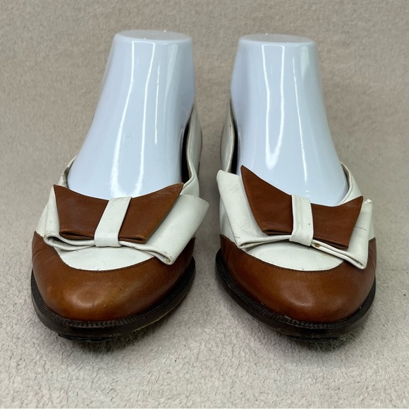 Vintage Bertie Leather Bow Flats Loafers-Cream/Brown-Women’s 7-Vtg-Retro-Classic - Picture 6 of 13